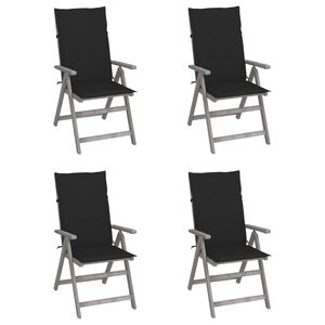 vidaXL Garden Chair Set of 4 Grey Chair, Black Cushion