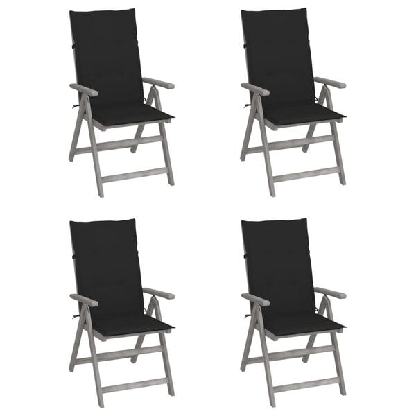 vidaXL Garden Chair Set of 4 Grey Chair, Black Cushion