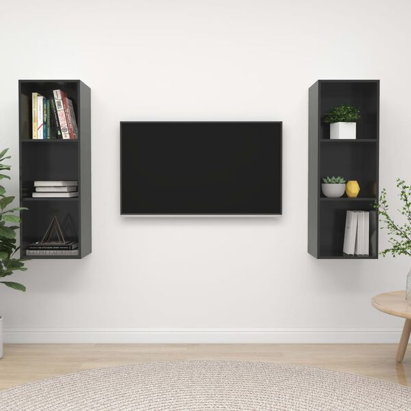 vidaXL TV Cabinet Set of 2 High gloss gray Engineered wood Standard