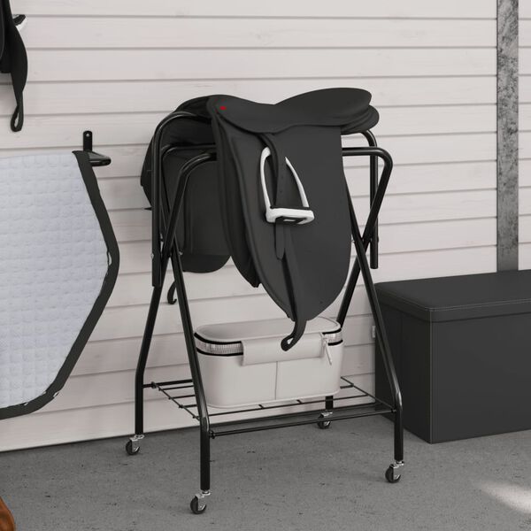 vidaXL Saddle Rack Black Powder-coated iron Medium Foldable