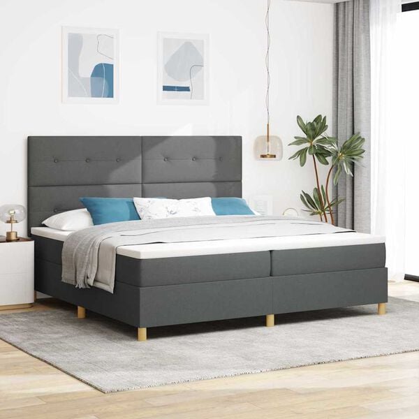 vidaXL LED Box Spring Bed Dark Grey 78.74 x 78.74 in Fabric