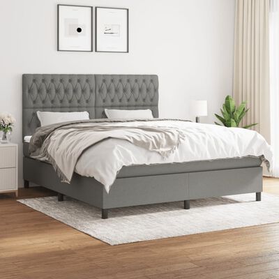 vidaXL Box Spring Bed with Mattress Dark Gray California King Fabric