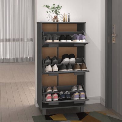 vidaXL Shoe Cabinet HAMAR Dark Gray 23.4"x13.8"x46.1" Solid Wood Pine