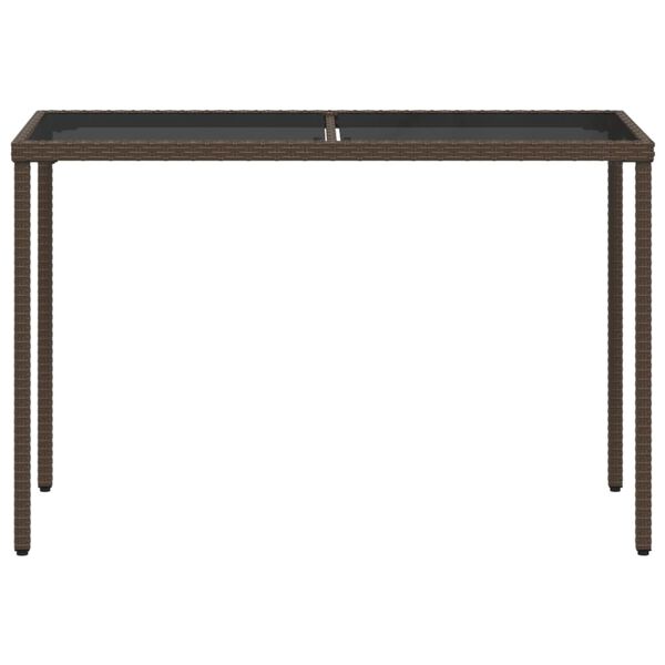 vidaXL Garden Table Brown Poly Rattan, Tempered Glass, Powder-Coated Steel