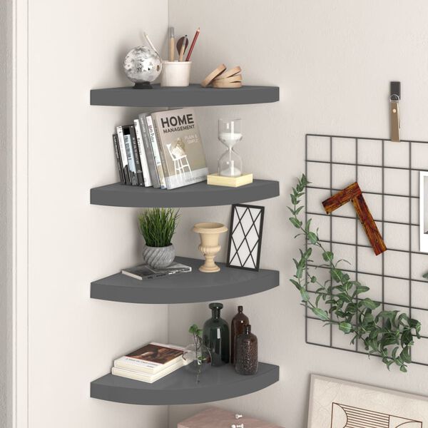 vidaXL Corner Shelf Set of 4 High gloss grey Honeycomb MDF, metal