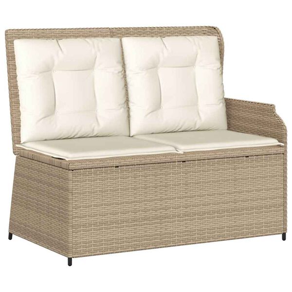 vidaXL Reclining Patio Bench Beige PE Rattan, powder-coated steel, polyester
