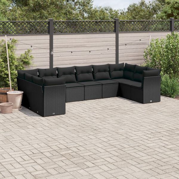 vidaXL Garden Sofa Set Black Poly Rattan, Powder-Coated Steel Large