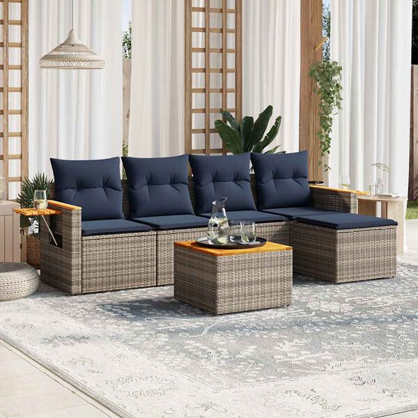 vidaXL 6 Piece Patio Sofa Set with Cushions Grey Poly Rattan (US only)