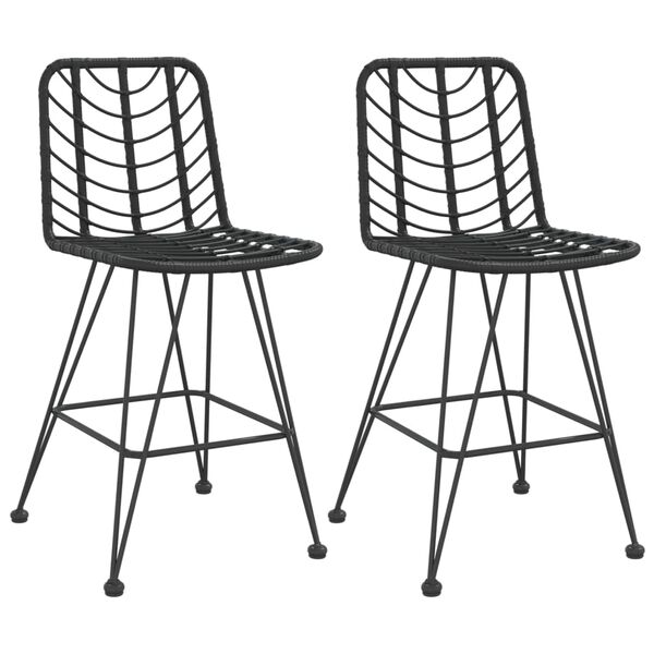 vidaXL Bar Stool Set of 2 Black PE Rattan and Steel Regular Footrest