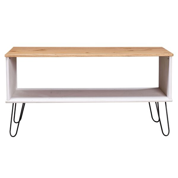 vidaXL Coffee Table White and Natural Solid pine wood, Metal Medium
