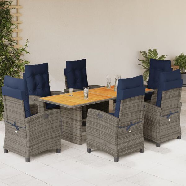 vidaXL Garden Dining Set Grey PE Rattan Large Adjustable Armrests