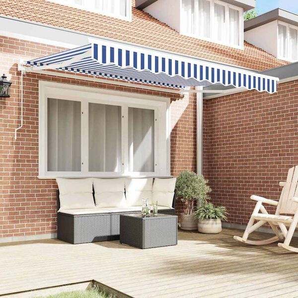 vidaXL Retractable Awning Blue and White 250x200 cm fabric