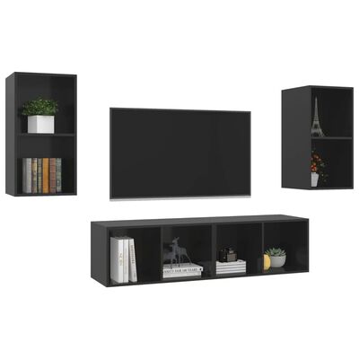 vidaXL Wall-mounted TV Stands 4 pcs High Gloss Black Engineered Wood