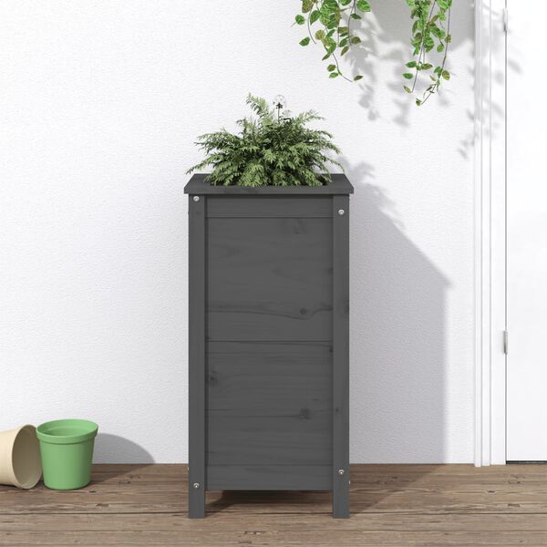 vidaXL Garden Planter Gray Solid pinewood 15.7x15.7x30.7 in Durable