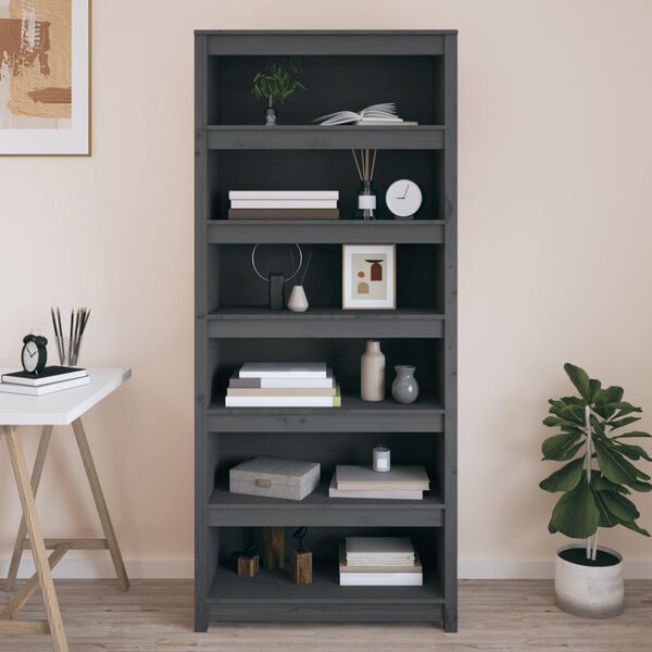 vidaXL Book Cabinet Grey Solid pine wood Large Book Cabinet