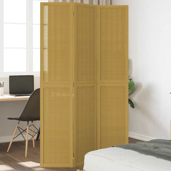 vidaXL Room Divider 3 Panels Brown Solid Wood Paulownia