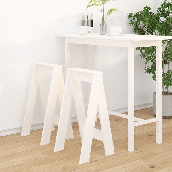 vidaXL Stool Set of 2 White Solid pine wood Standard Durable Stool