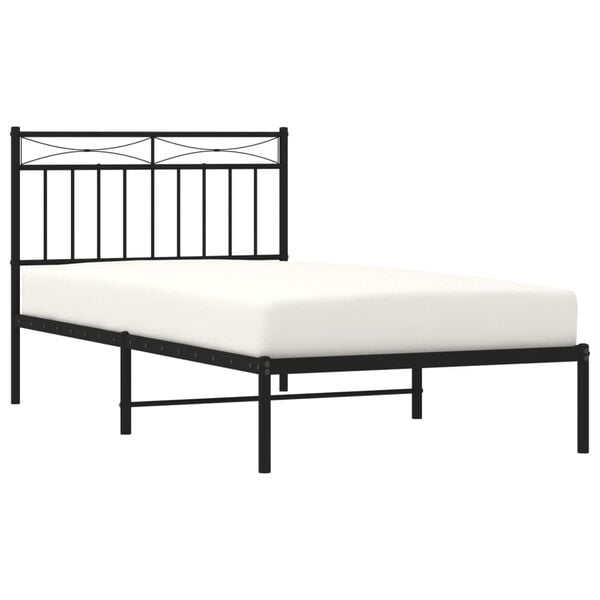 vidaXL Bed Frame Black Powder-Coated Steel Single Bed Frame