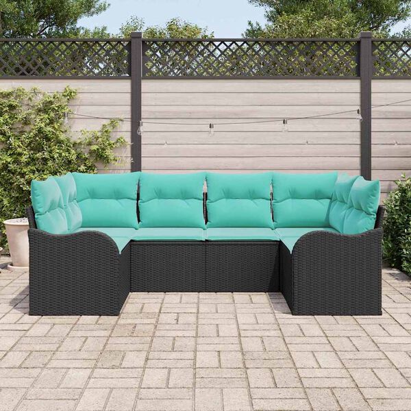 vidaXL Sofa Set with Cushion 6 pcs Black Synthetic: Poly Rattan