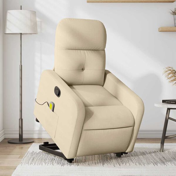 vidaXL Stand Up Massage Recliner Chair Cream Polyester, Metal, Plywood