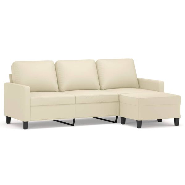 vidaXL 3-seater Sofa With Footstool Cream Faux leather Medium Durable