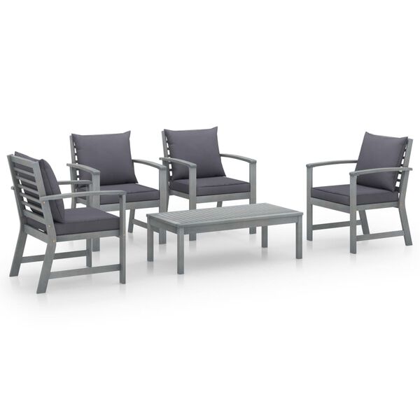 vidaXL Garden Lounge Set Grey Solid Acacia Wood, 100% Polyester Standard