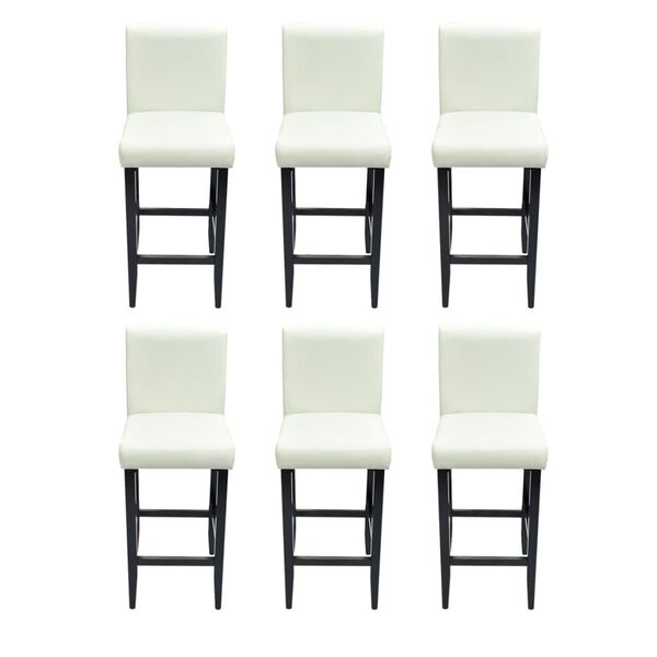 vidaXL Bar Stool Set of 6 Cream white PVC, Cotton, Polyester, Wooden legs