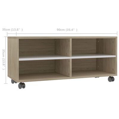 vidaXL TV Cabinet with Castors White and Sonoma Oak 35.4"x13.8"x13.8" Engineered Wood