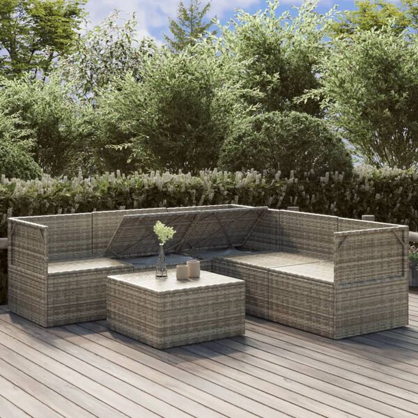 vidaXL Garden Lounge Set Grey PE rattan, powder-coated steel, polyester, PVC