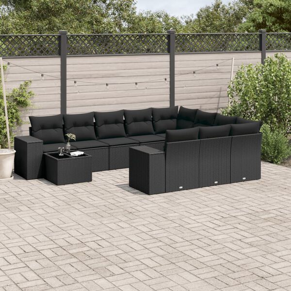 vidaXL Garden Sofa Set Black PE rattan, powder-coated steel, tempered glass