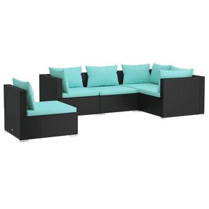 vidaXL Garden Lounge Set Black; Water Blue