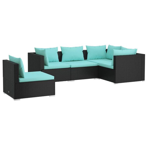 vidaXL Garden Lounge Set Black; Water Blue