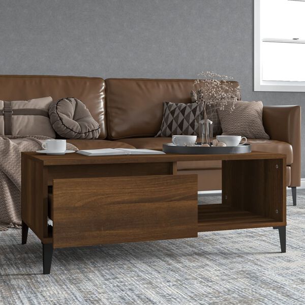 vidaXL Coffee Table Brown Oak Engineered Wood, Metal Medium Storage