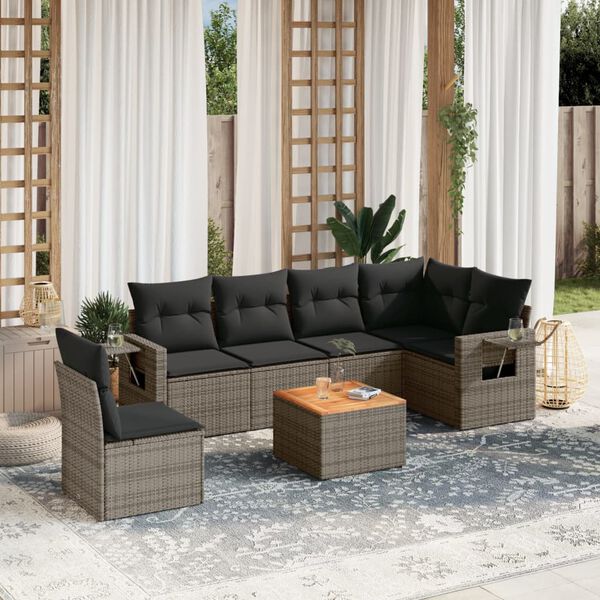 vidaXL Garden Sofa Set Grey Poly Rattan Large Adjustable Feet