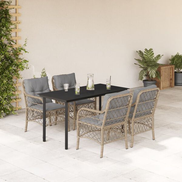 vidaXL 5 Piece Patio Dining Set with Cushions Mix Beige Poly Rattan