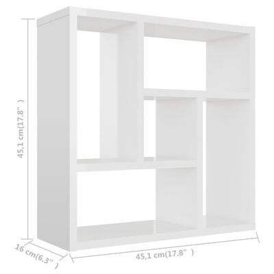 vidaXL Wall Shelf High Gloss White 17.8"x6.3"x17.8" Chipboard