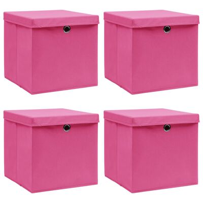 vidaXL Storage Boxes with Lids 4 pcs Pink 12.6"x12.6"x12.6" Fabric