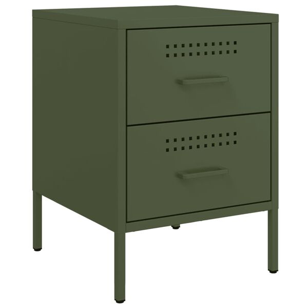 vidaXL Bedside Cabinet Olive Green Steel 14.2 x 15.4 x 19.9 in