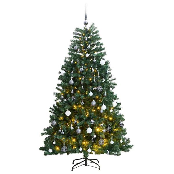 vidaXL Artificial Hinged Christmas Tree 300 LEDs & Ball Set 70.9"