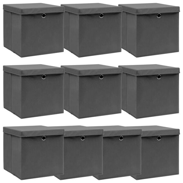 vidaXL Storage Box Set of 10 Gray Non-woven fabric (100% polyester)