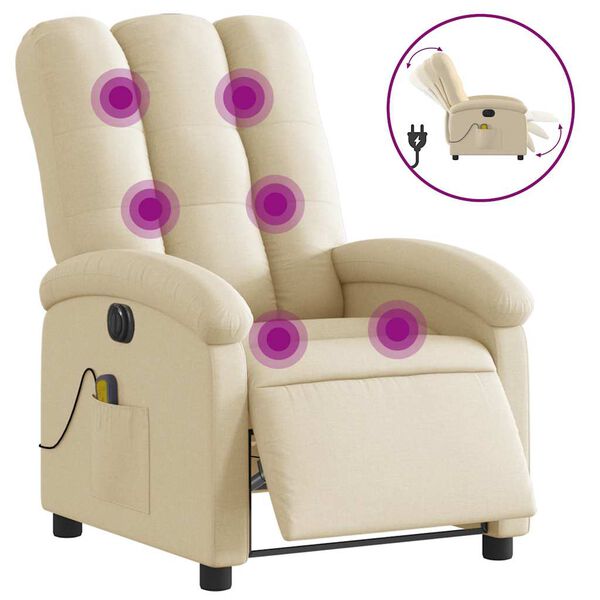 vidaXL Electric Massage Recliner Chair Cream