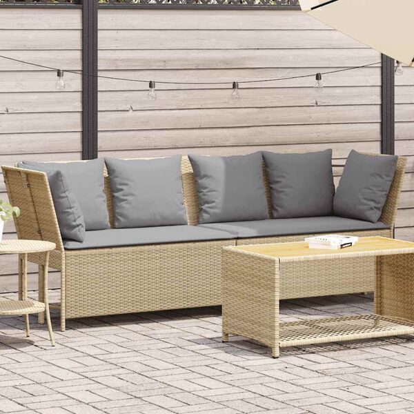 vidaXL Patio Sofa with Cushions Beige Poly Rattan