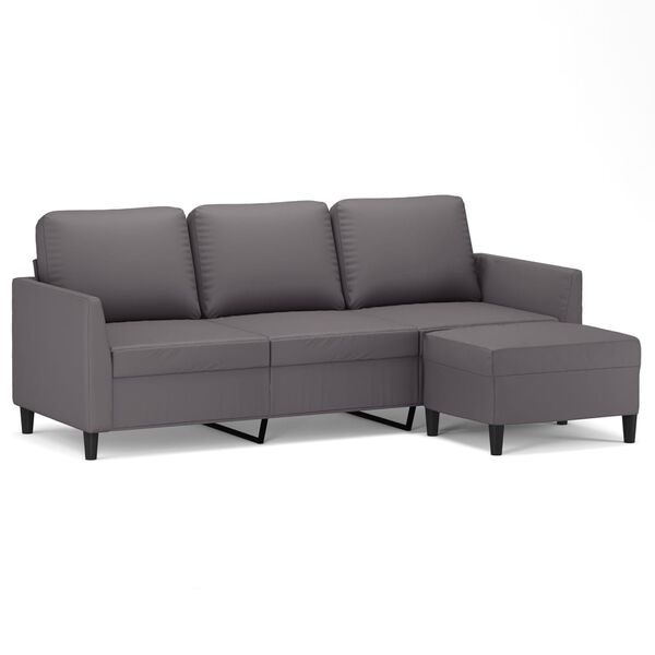 vidaXL 3-Seater Sofa With Footstool Grey Faux Leather 70.9 in Seat Width