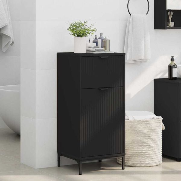 vidaXL Bathroom Cabinet with Drawer Black 15.55 x 14.17 x 34.65 in