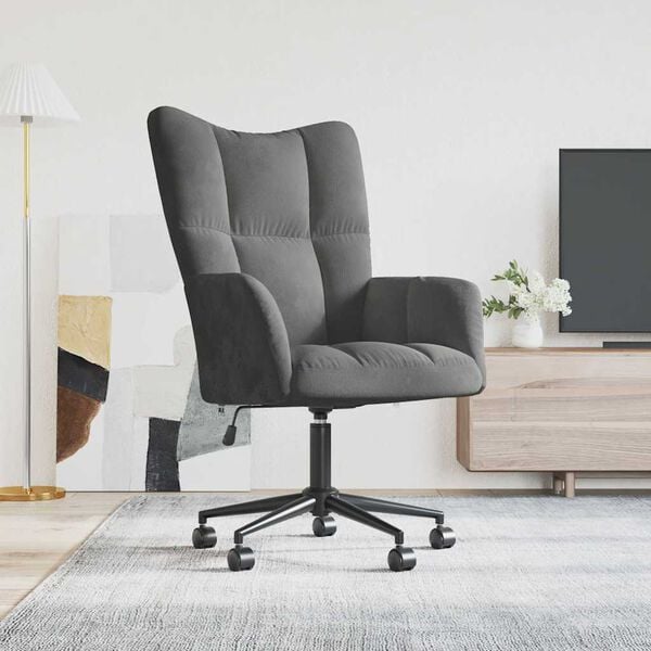 vidaXL Chill Chair Dark Grey Velvet (100% polyester), Steel Medium