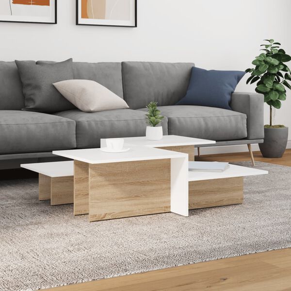 vidaXL Coffee Table Set of 2 Sonoma Oak and White Engineered Wood Medium