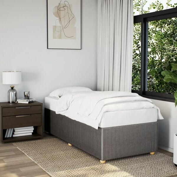 vidaXL Bed Frame Taupe Polyester, Plywood, Engineered Wood Twin Durable