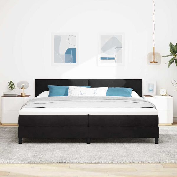 vidaXL LED Box Spring Bed with Mattress Black 78.74 x 78.74 in Velvet