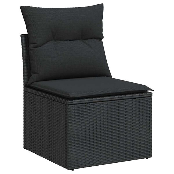 vidaXL Garden Sofa Set Black Poly Rattan Large Adjustable Armrests