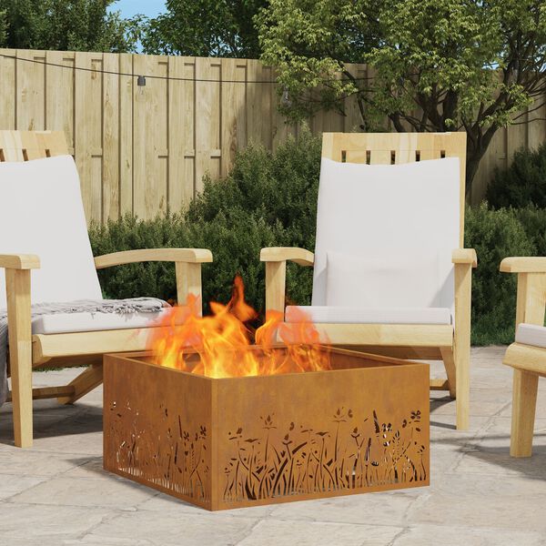vidaXL Fire Pit Brown 23.62 x 23.62 x 11.81 in Steel